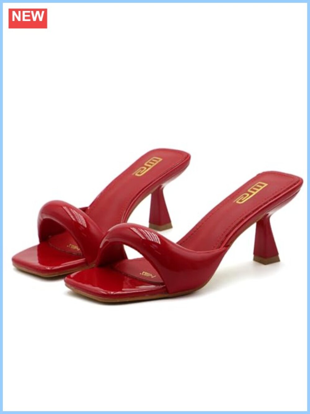 Leather One Band Square Open Toe Stiletto Slide Sandals Slip-On Kitten Heel Mule